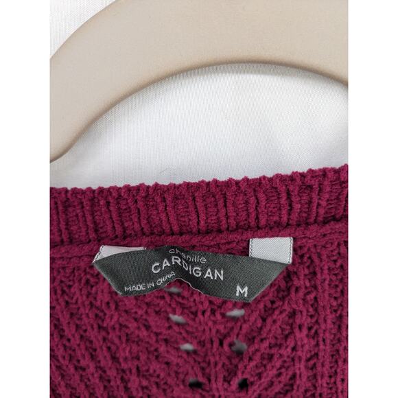 Members Mark Chenille Cardigan‎ Sweater M Raspberry Red Open Front Cutouts Soft - Picture 3 of 10